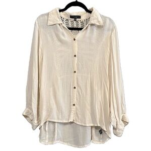 Sanctuary Cream Button Down Shirt Notched Collar Relaxed Fit Size XS